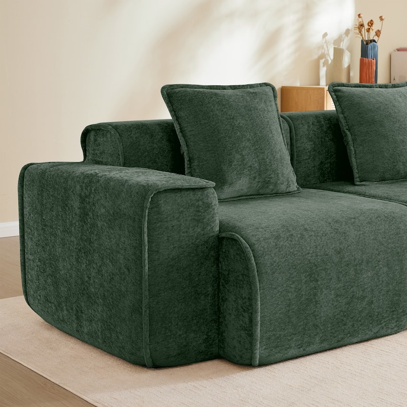 Streamlined Design Modular 2 Seat L Shape Boneless Velvet Fabric Sofa with 1 Movable Ottoman - 8' x 10'