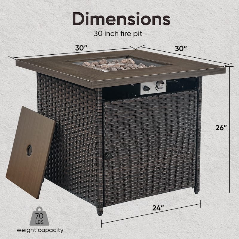 Outdoor Propane Fire Pit Table - 55000 BTU, Adjustable Flames - Square