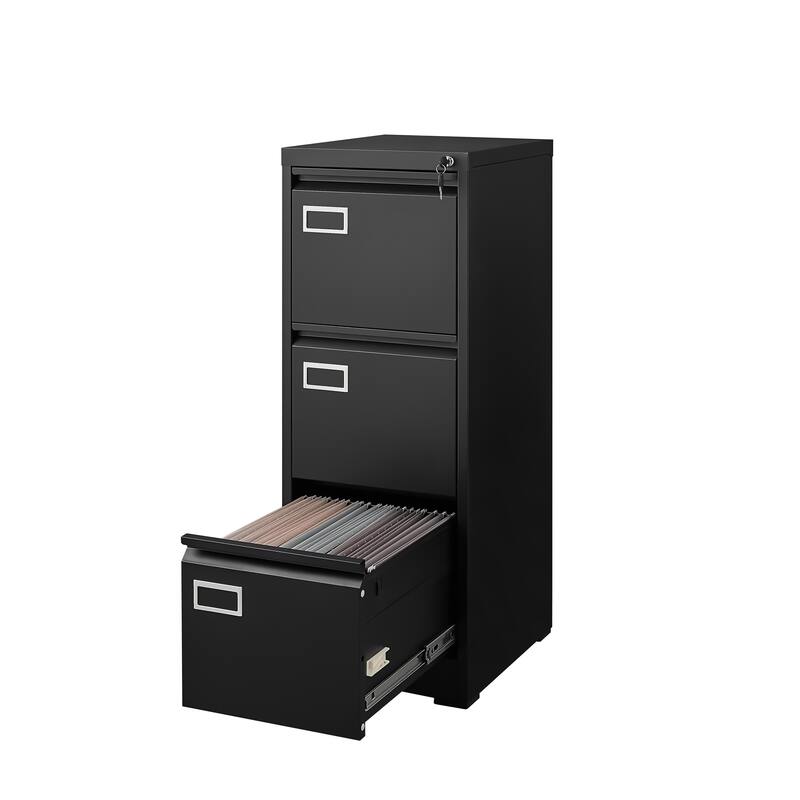 Modern 4-Drawer File Cabinet, Vertical Filing Cabinet with Lock, Silent Slides and Anti-Tilt Design, for Home Office