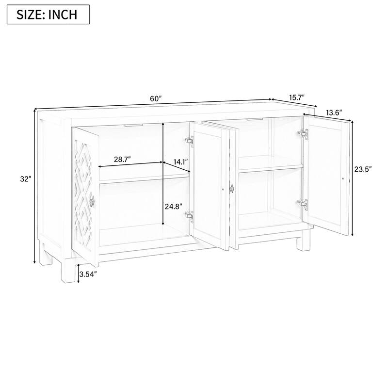 Large Storage Space Sideboard,4 Door Buffet Cabinet with Pull Ring Handles - N/A