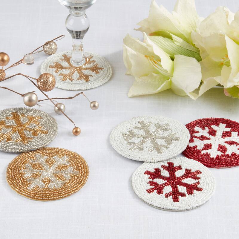 Snowflake Sparkle Beaded Coaster (Set of 4) - 4"