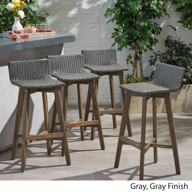La Brea Outdoor Acacia Wood and Wicker Barstools (Set of 4) by Christopher Knight Home
