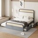 preview thumbnail 2 of 8, Queen Size Platform Bed with Trundle, Pine Wooden Bed with 2 Drawers, Kid's Bed with Rattan Headboard, Grey