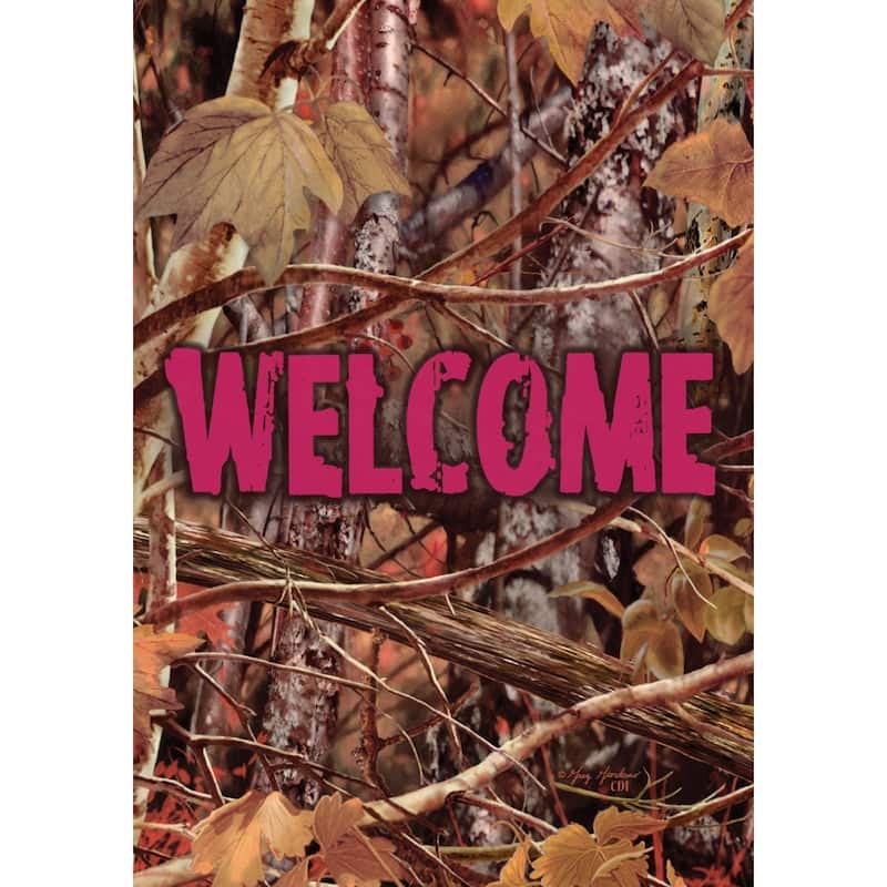 Pink Camo Welcome Hunter Woodlands 18 X 12 Inch Garden Flag - Multi