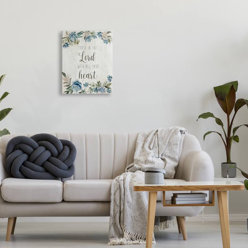Stupell Trust in the Lord Motivational Phrase Blue Flower Blossoms Canvas Wall Art