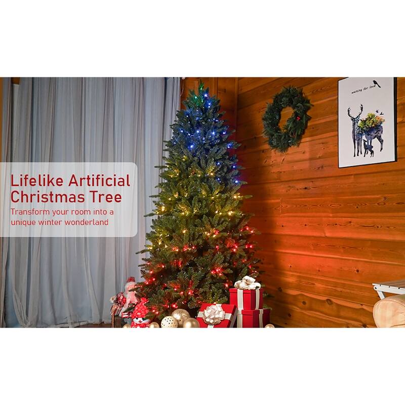 Pre-Lit Artificial Christmas Tree - RGB LED Lights, Multiple Functions, PE/PVC Tips, Easy Power Setup - Green