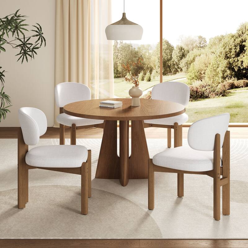 Christopher Knight Home - Aurelio Solid Rubberwood Upholstered Dining Chair - Set of 4 - Beige+Walnut