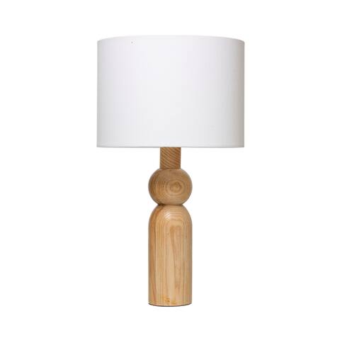 Natural Wood Table Lamp w Linen Shade