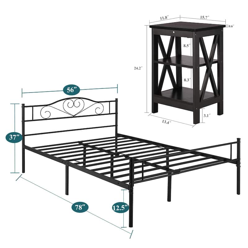 Taomika 3-Pieces Bed Frame and Modern Nightstands Sets