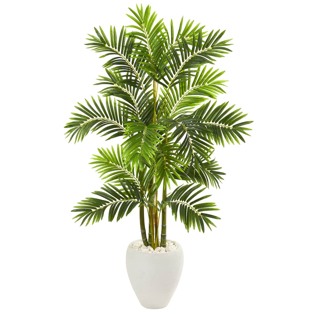 Artificial Palm Tree 63In Indoor Tropical Decor, Lush Greenery in White Planter, Home Accent - Green - 61 Inches and Over