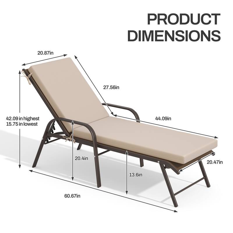 Pellebant Outdoor Adjustable Patio Chaise Lounge Chairs with Cushions