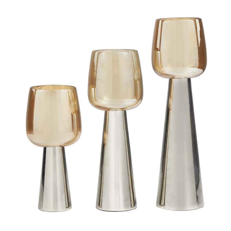 Stainless Steel Metal Candle Holder with Gold Cup Candle Holders - Set of 3 Silver or Gold - Roche River Decor