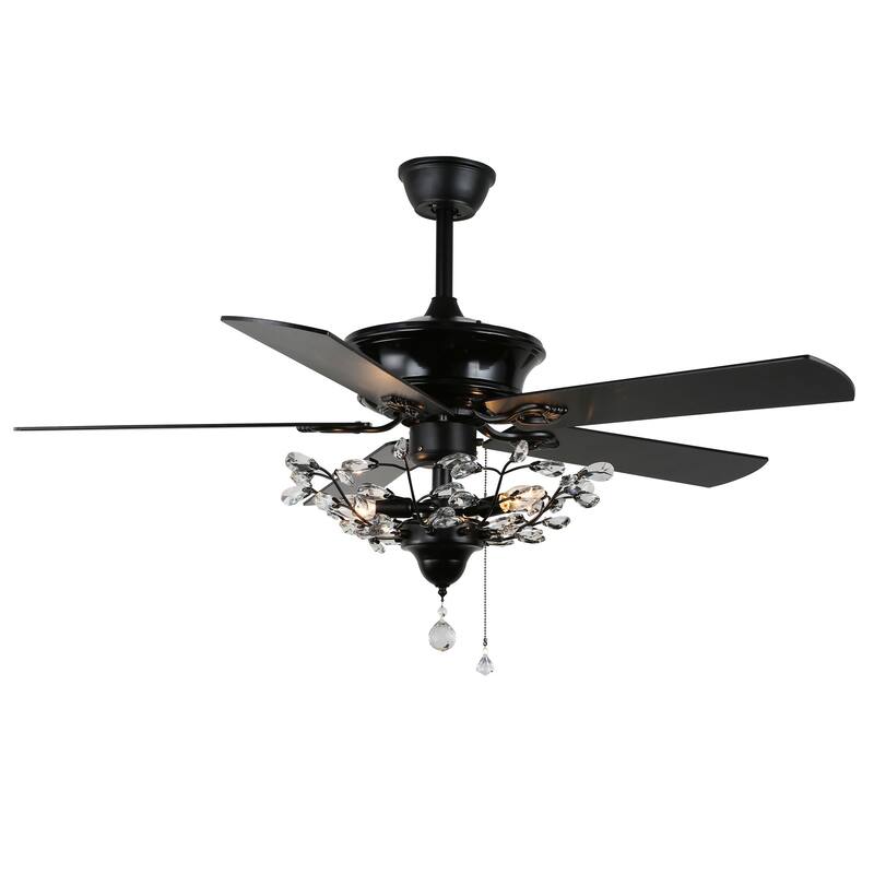 Oaks Aura 52in. Modern Royal Flora Glam Crystal Ceiling Fan 5 Reversible Blades Chandelier With Remote Control