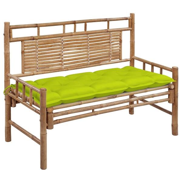 slide 2 of 10, vidaXL Patio Bench with Cushion 47.2'' Bamboo - 47.2'' x 21.7'' x 23.6''