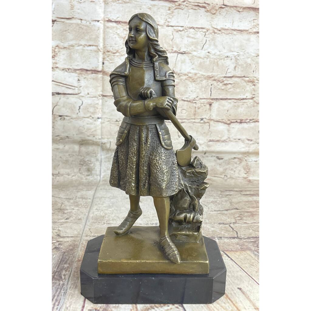 Art Deco Joan Of Arc Bronze Sculpture Hot Cast Marble Base Figurine Figure Decor