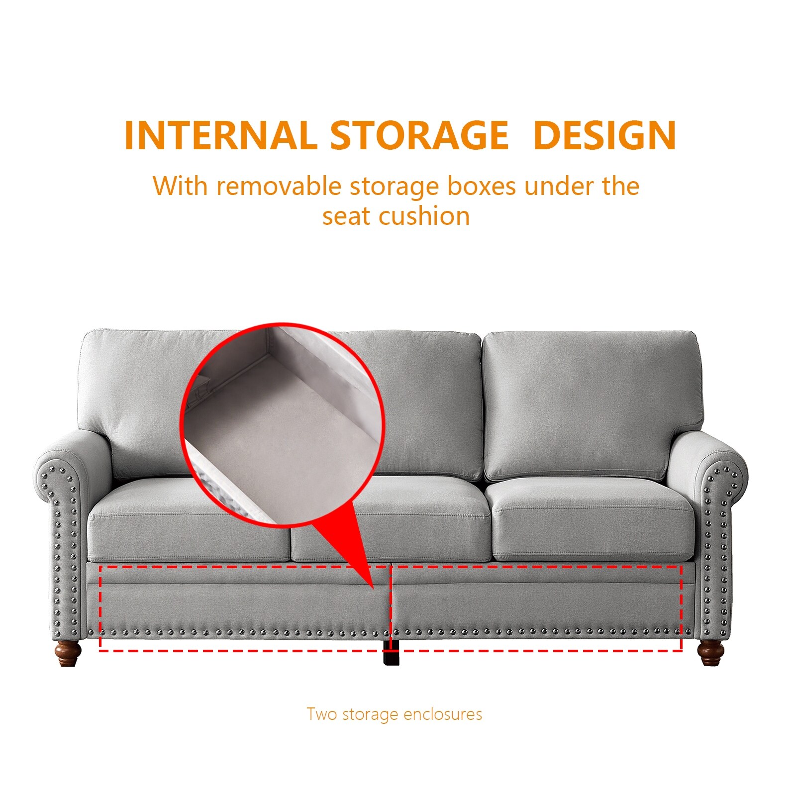 Linen Fabric Upholstery Sofa Removable Back Cushions Sofa with