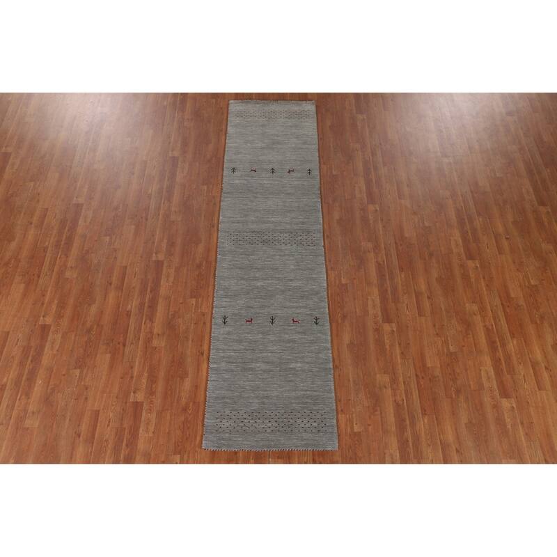 Animals Tribal Gabbeh Oriental Runner Rug Handmade Wool Carpet - 2'7"x 9'8"
