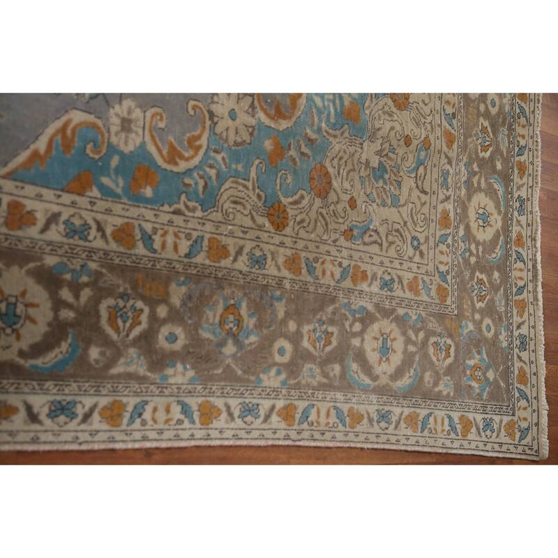 Hand Knotted Oriental 100% Wool Carpet Traditional Medallion Greys & Charcoal Tabriz Area Rug - 12' 8'' X 9' 6''