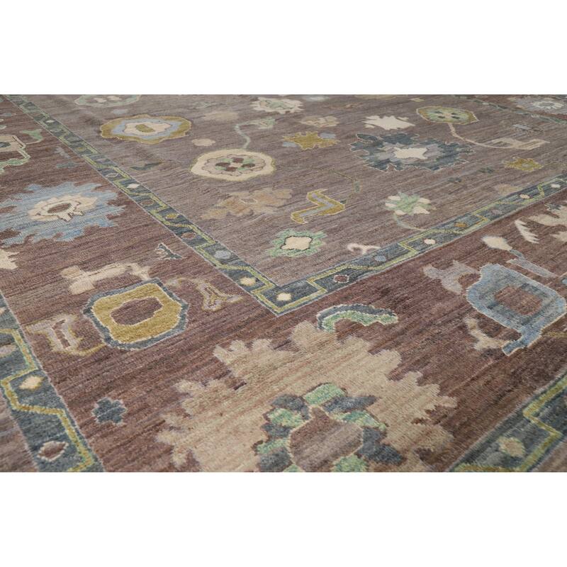 Hand Knotted Oriental 100% Wool Carpet Transitional All-Over Brown Oushak Area Rug - 11' 6'' X 9' 0''