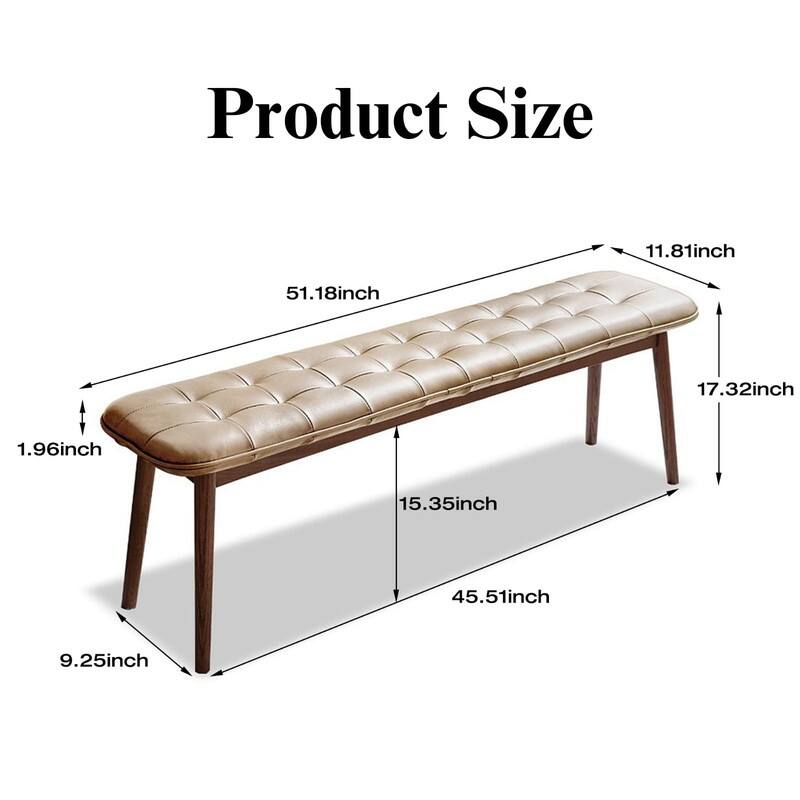 Natural Oak Wood for Dining Bench Table Bench for Living Room With Leather Cushion
