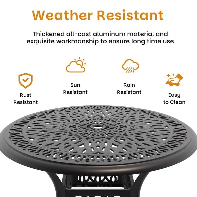 5-Piece Aluminum Round Outdoor Patio Dining Set, 4 Cushioned Swivel Chairs, Table, All-Weather Frames