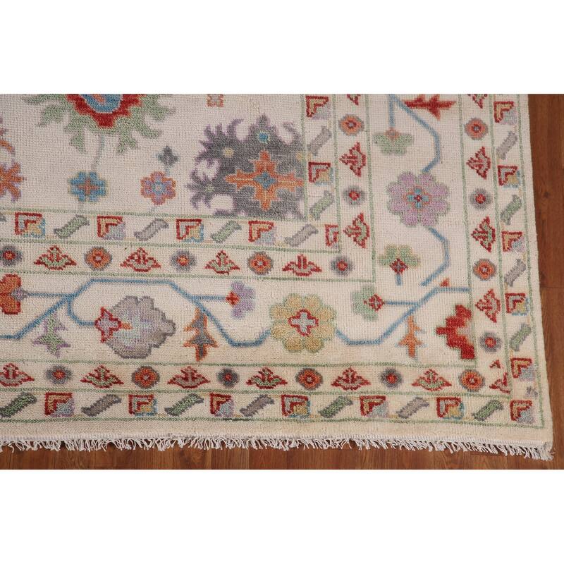 Hand Knotted Oriental 100% Wool Carpet Transitional All-Over Beige & Ivories Oushak Area Rug - 17' 10'' X 9' 1''