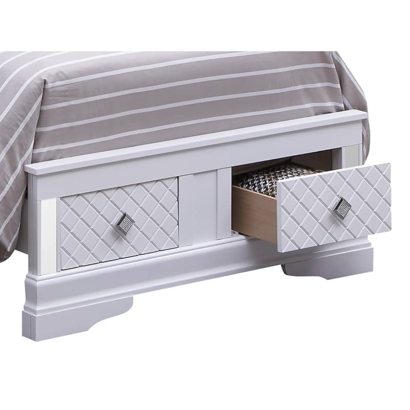 Silver Champagne Twin Bed with LED Headboard and Wood-Embossed Finish