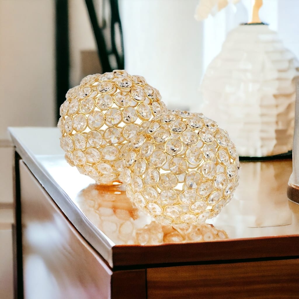 HomeRoots Set Of 2 4" Polished Spheres In Brilliant Shiny Luster Finished And Golden Frame - 4' X '4' X '4