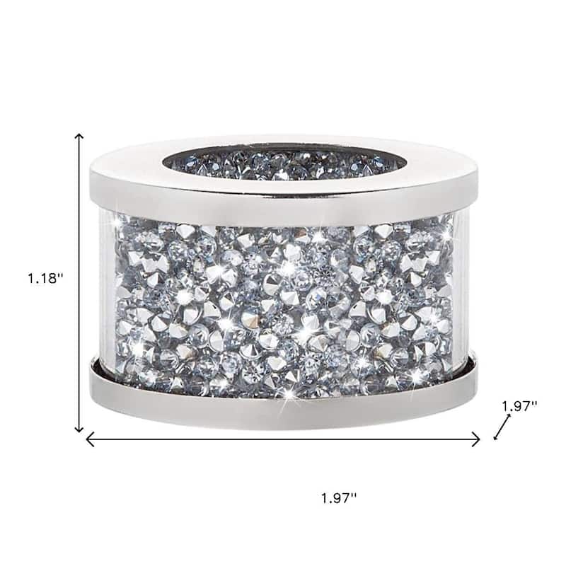 HomeRoots Set of Twelve Clear And Silver Faux Crystal Glass And Stainless Steel Napkin Rings - 1.97 in. x 1.18 in. x 1.97 in.