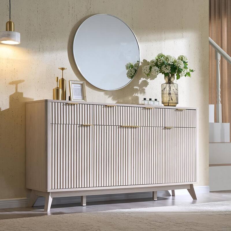 Modern Fluted Buffet Sideboard Cabinet, Buffet Table Coffee/Wine Bar