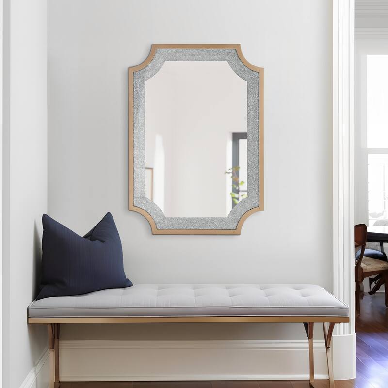 Rectangle Wall Mirror Sparkling Crystal Diamond Accent Bathroom Vanity Mirror