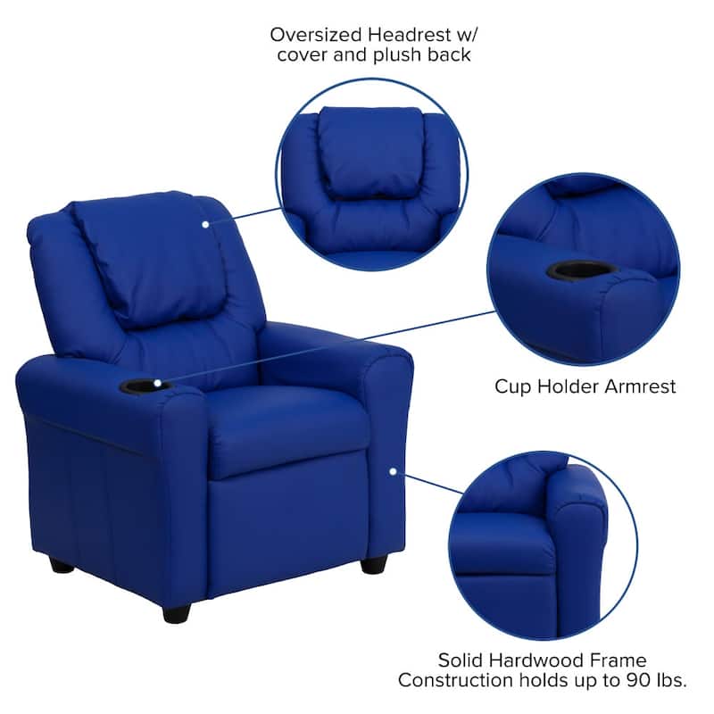 Contemporary Kids Recliner with Cup Holder and Headrest - 24"W x 21.5" - 36.5"D x 27"H