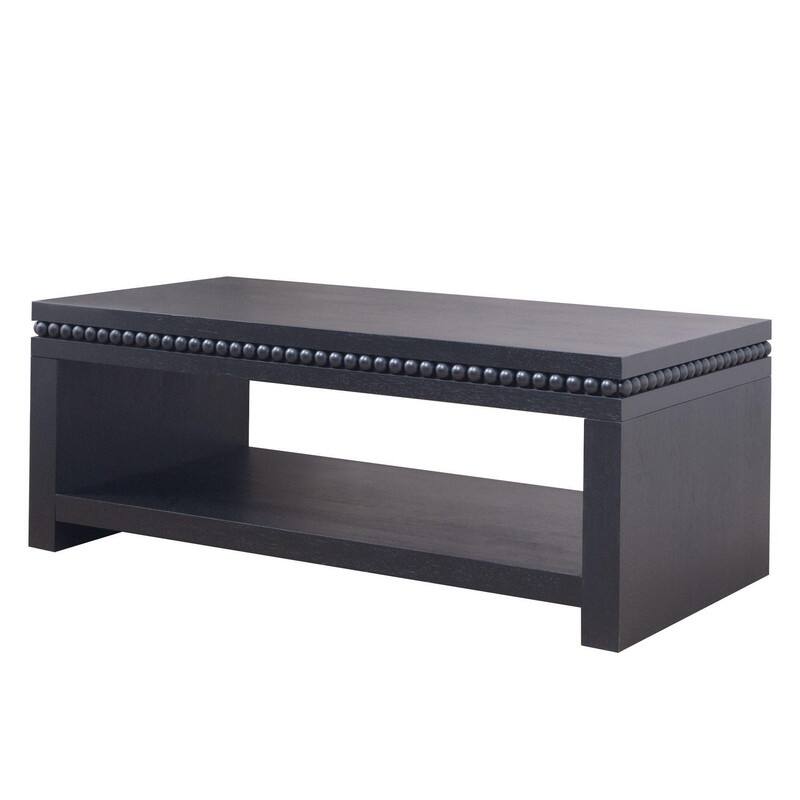 Modern Wood Coffee Table with Beaded Trim and Open Storage Shelf for Stylish Living Room Decor