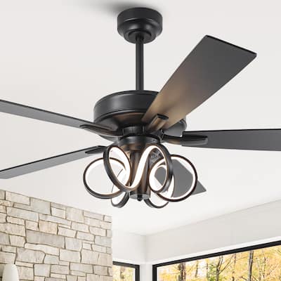 52" Modern Unique Dimmable LED Reversible Motor Ceiling Fan with Light and Remote - 52-inch W*19.3-inch H