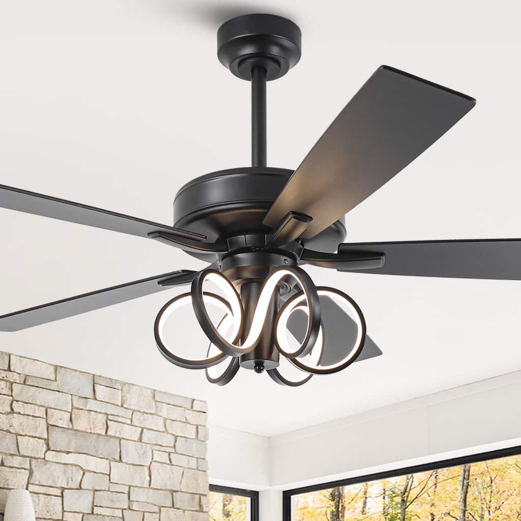 52" Modern Unique Dimmable LED Reversible Motor Ceiling Fan with Light and Remote - 52-inch W*19.3-inch H