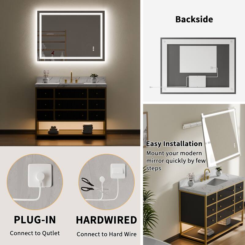Modland Frameless LED Bathroom Mirror Backlit and Front Light Dimmable