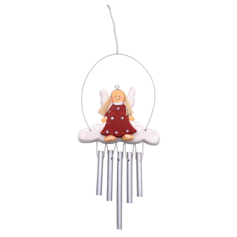 Novica Handmade Angel Tune In Red Wood Wind Chimes