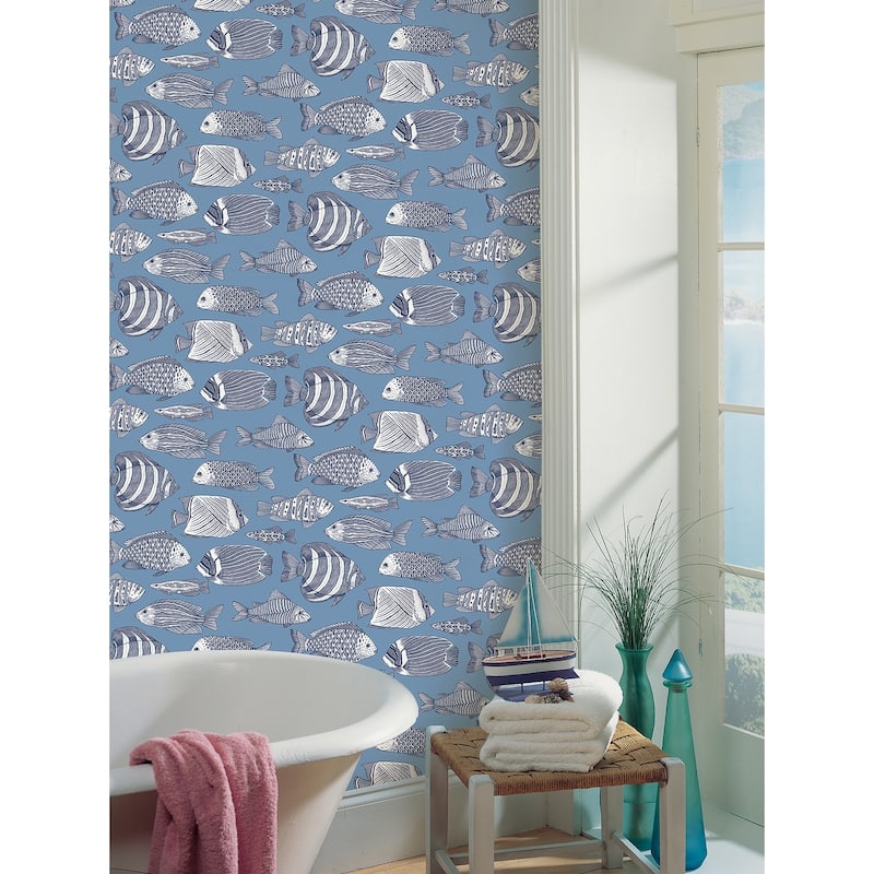A-Street Prints Wailea Sky Blue Tropical School Wallpaper