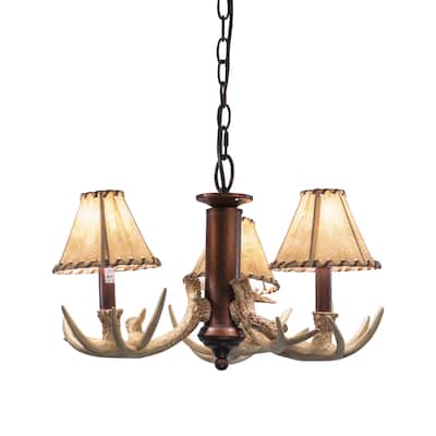 Lodge 3L LED Bronze Rustic Antler Mini Chandelier or Fan Light Kit - 19.5-in W x 12-in H x 19.5-in D