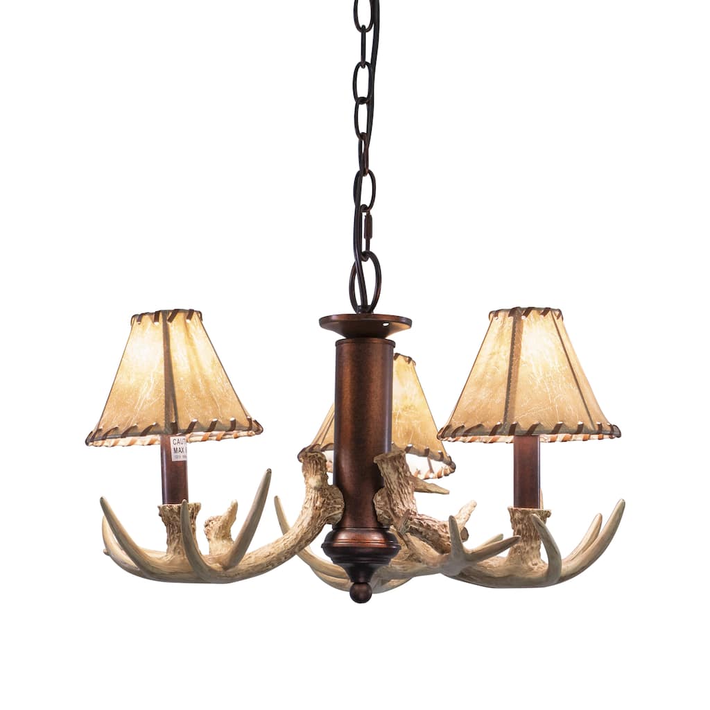 Lodge 3L LED Bronze Rustic Antler Mini Chandelier or Fan Light Kit - 19.5-in W x 12-in H x 19.5-in D