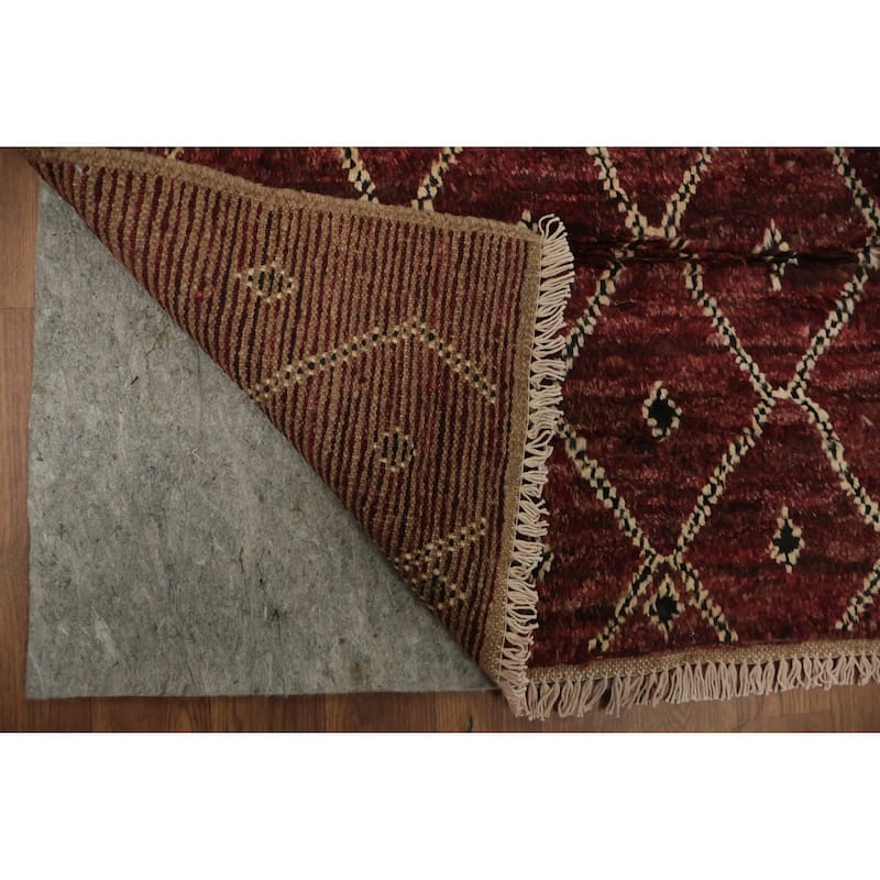 Hand Knotted Oriental 100% Wool Carpet Modern All-Over Red Moroccan Area Rug - 10' 0'' X 6' 6''