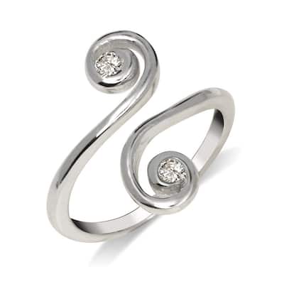 Curata Solid 925 Sterling Silver Elegant Adjustable Cubic Zirconia Large Scroll Toe Ring (15mmx15mm)