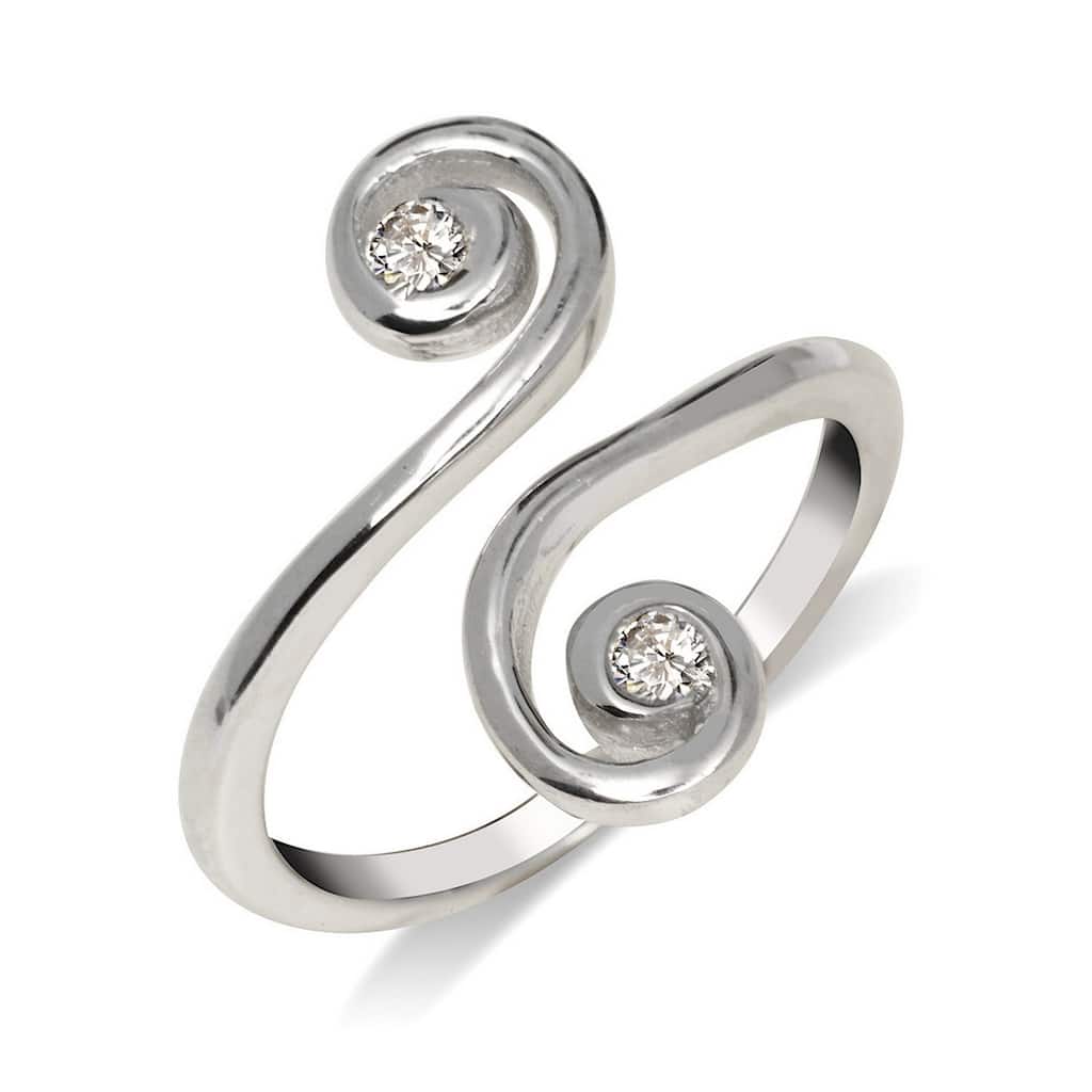 Curata Solid 925 Sterling Silver Elegant Adjustable Cubic Zirconia Large Scroll Toe Ring (15mmx15mm)