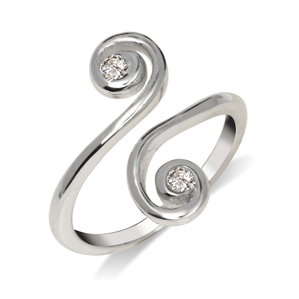 Curata Solid 925 Sterling Silver Adjustable Cubic Zirconia Large Scroll Toe Ring