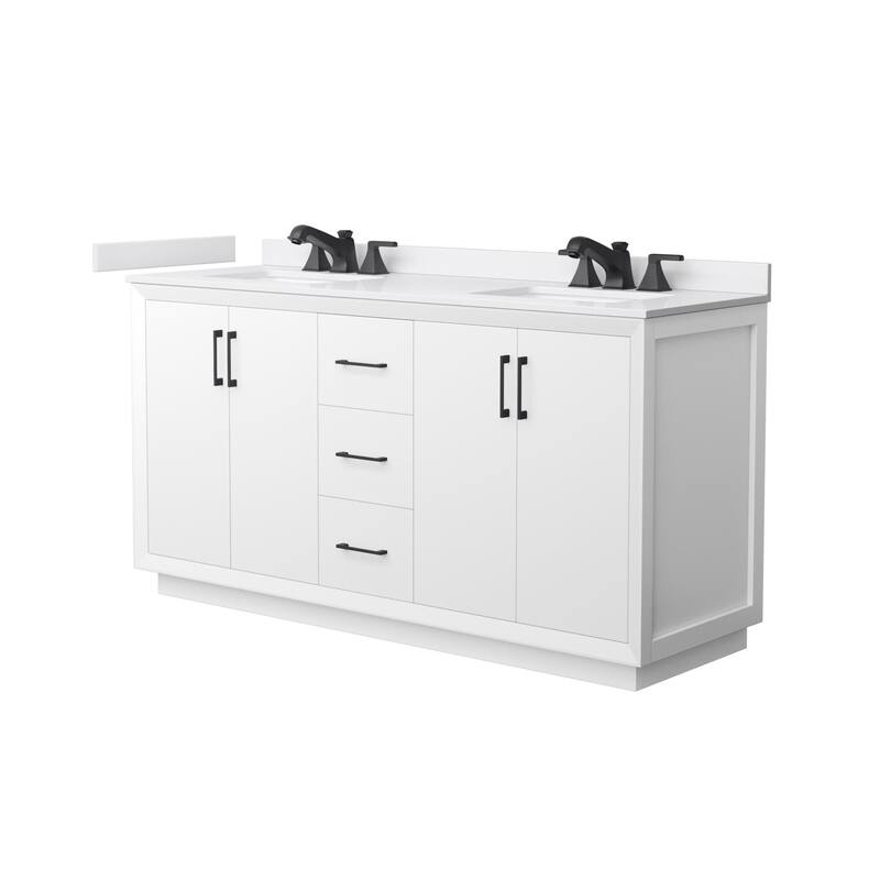 Wyndham Collection WCF4141-66D-VCA-US3MXX Strada 66" Free Standing - White / White Cultured Marble Top / Matte Black