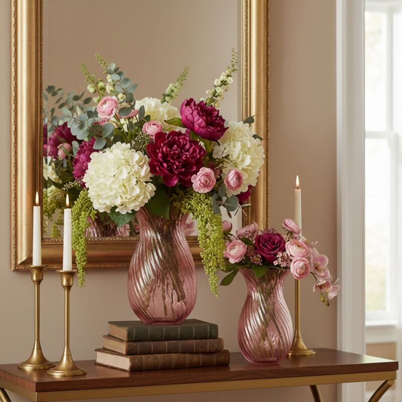 Aria Home Fluorine Frosted Tulip Glass Vase Set of 2 Table Décor