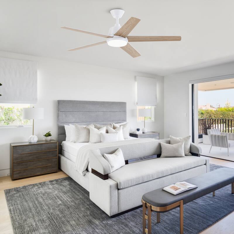 Vaczon 52-inch Modern Plywood 5-blade White Smart Ceiling Fan with Light and APP