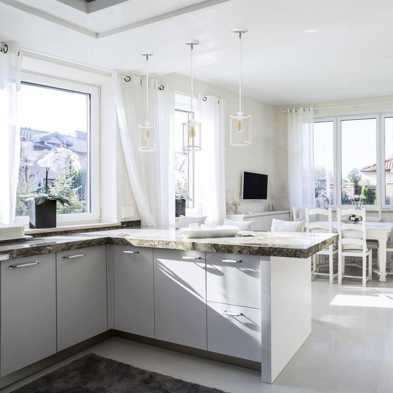 Adjustable Pendant Light - Metal & Glass 1-Light - Kitchen Island, Foyer, Hallway - White Finish - 9.5