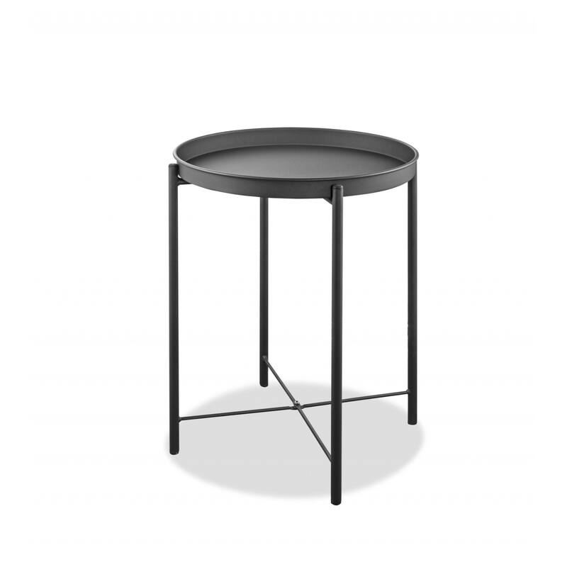 Black and Grey Aluminum Round End Table with Tray Top and 4 Leg Base - 17” x 17” x 21” (D x W x H)