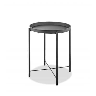 Black and Grey Aluminum Round End Table with Tray Top and 4 Leg Base - 17” x 17” x 21” (D x W x H)